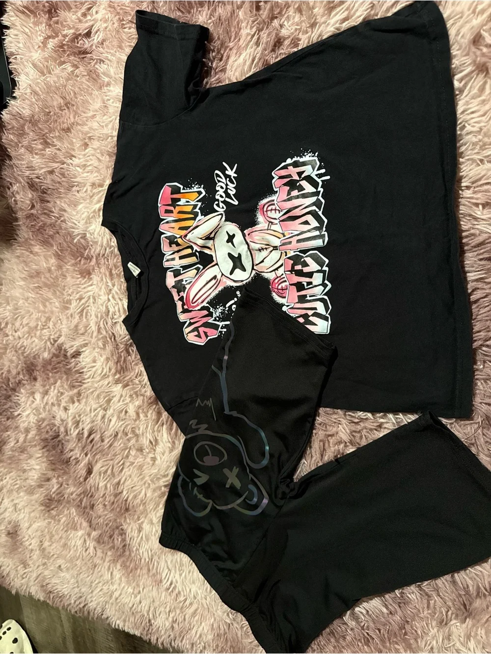 Black Graphic Bunny Lounge Tee - Women Intimates & Sleepwear